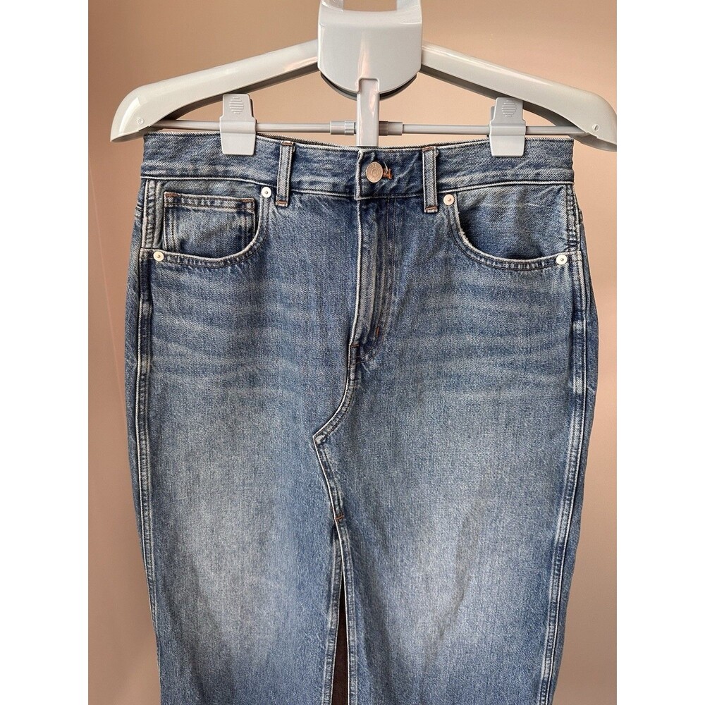 Madewell The Rilee Denim Midi Skirt Mid Wash Front Split Straight Pencil 28 - Picture 5 of 7